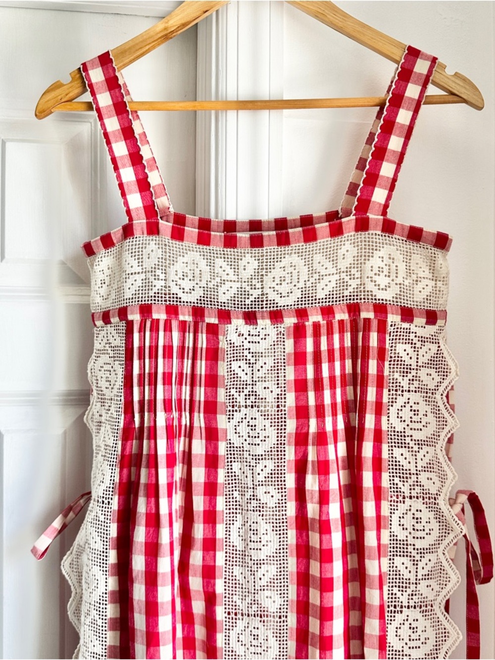 NWT Loeffler Randall Poppy Gingham Lace-Trim Midi Dress - Picture 6 of 7
